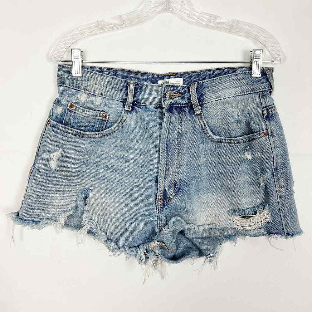 ZARA Women's High-Rise Distressed Cut Off Denim Shorts Size 8 100% Cotton